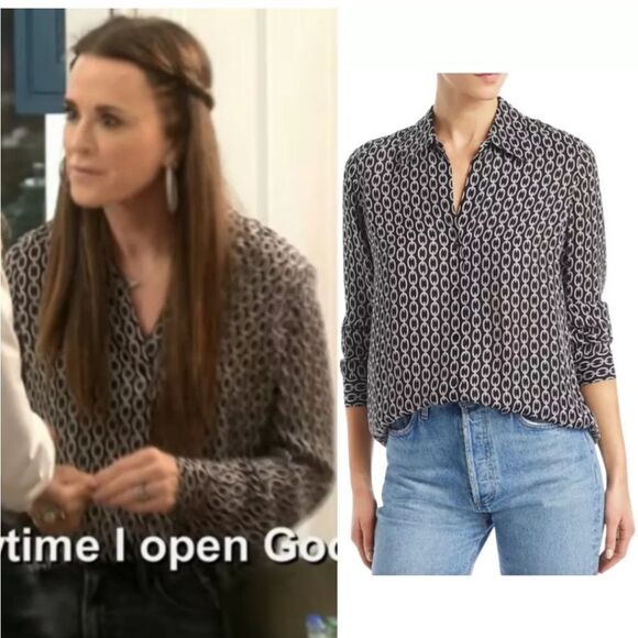 L'AGENCE Nina Black & White Chain Print Silk Blouse XS NWT $390.00 - Picture 3 of 9